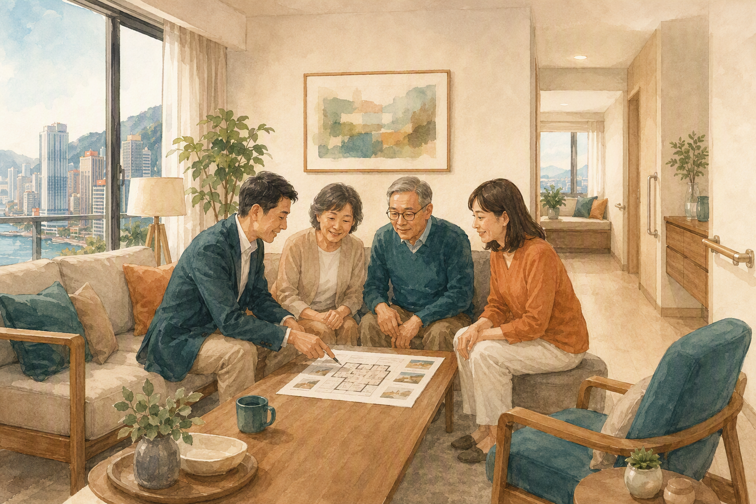 室內設計師向家庭講解書面評估報告